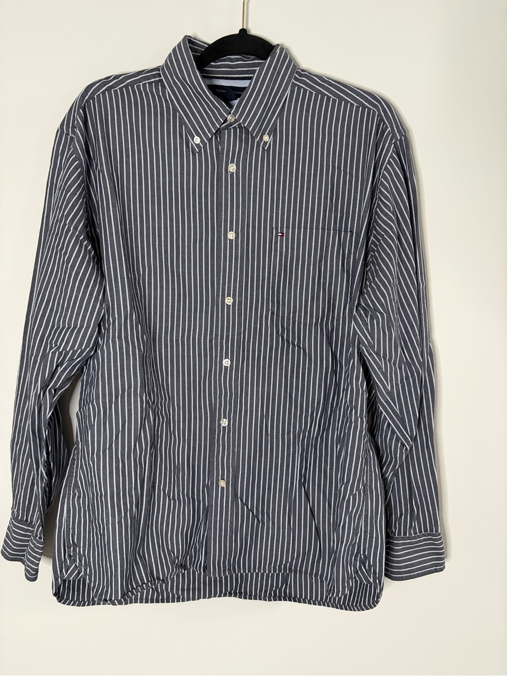 Tommy Hilfiger Dark Gray and White Vertical Stripe Button-Down Shirt M